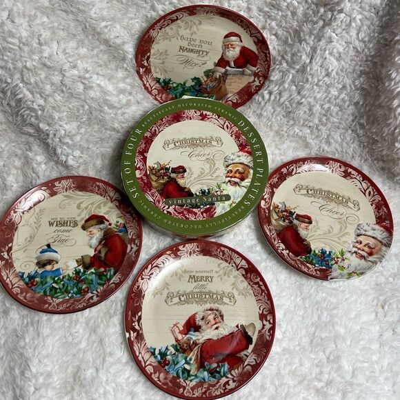 Certified International VICTORIAN SANTA 8" Plate Set 4P Audrey Roberts Christmas - Picture 2 of 14